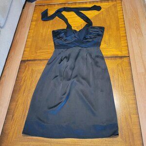 BCBGMaxAzria Black Silk Pleated Front Cocktail Dress